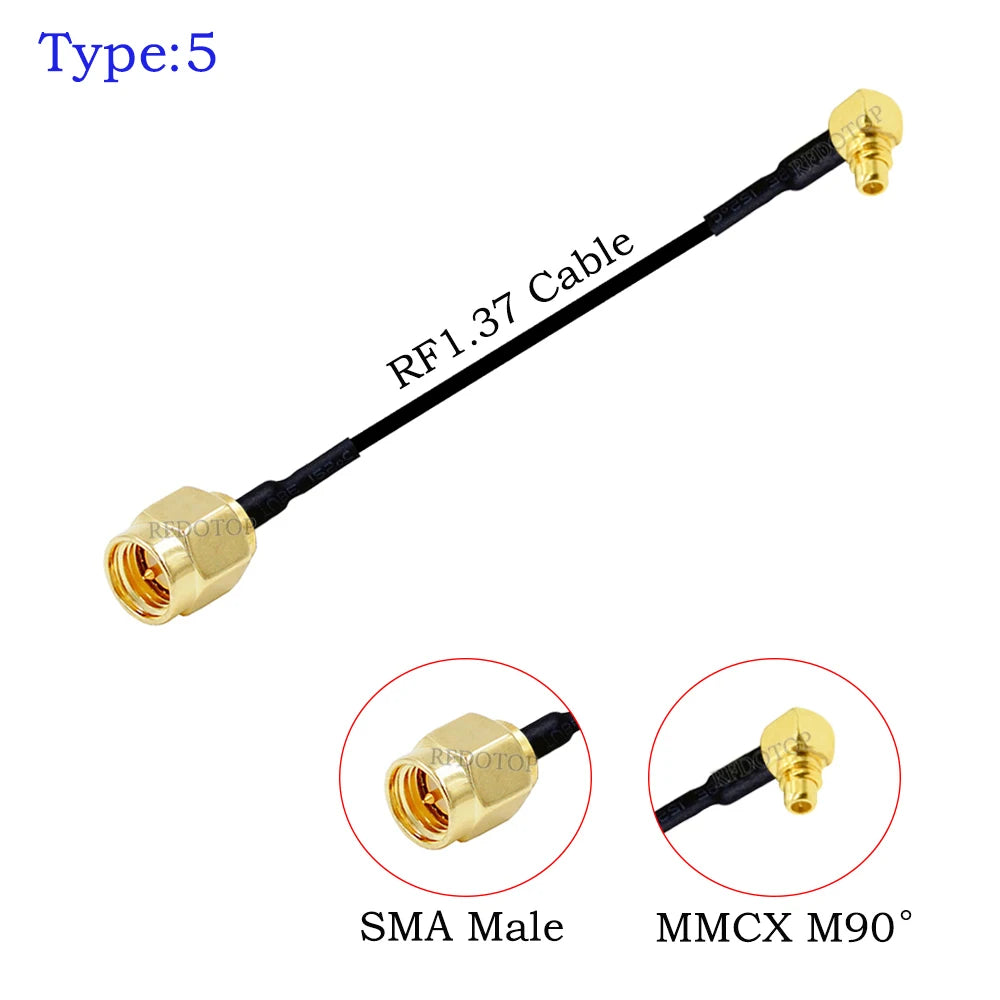 1Pcs RF1.37 Cable SMA Male/Female to MMCX Male 90 Degree Connector 50ohm SMA to MMCX RF Coaxial Extension Jumper OD=1.37 Cable