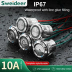 16/19/22mm IP67 Waterproof Metal Push Button Switch 10A High Current LED Light Momentary Latching Outdoor Power Switch Red Green