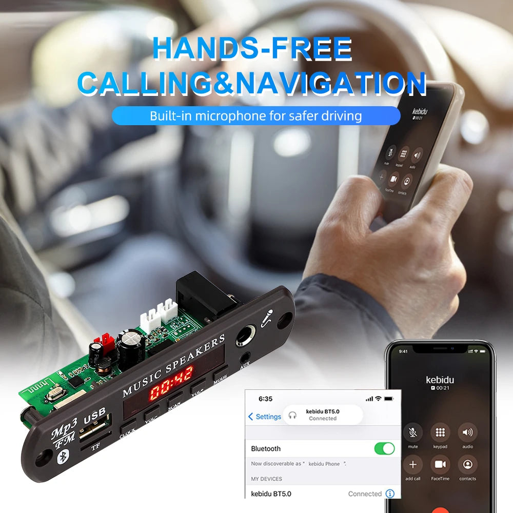30W 60W Amplifier 12V MP3 Decoder Board Bluetooth 5.3 Stereo Audio DIY Car MP3 Player FM Radio TF USB 6.5mm Mic Jack Record Call