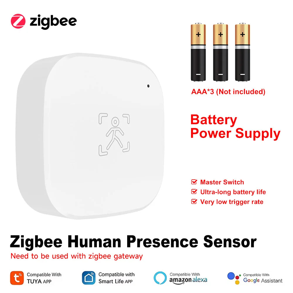 Smart Life Zigbee 24G MmWave Radar Motion Sensor Human Presence Detector Battery Powered Breathing Monitor for Home Automation