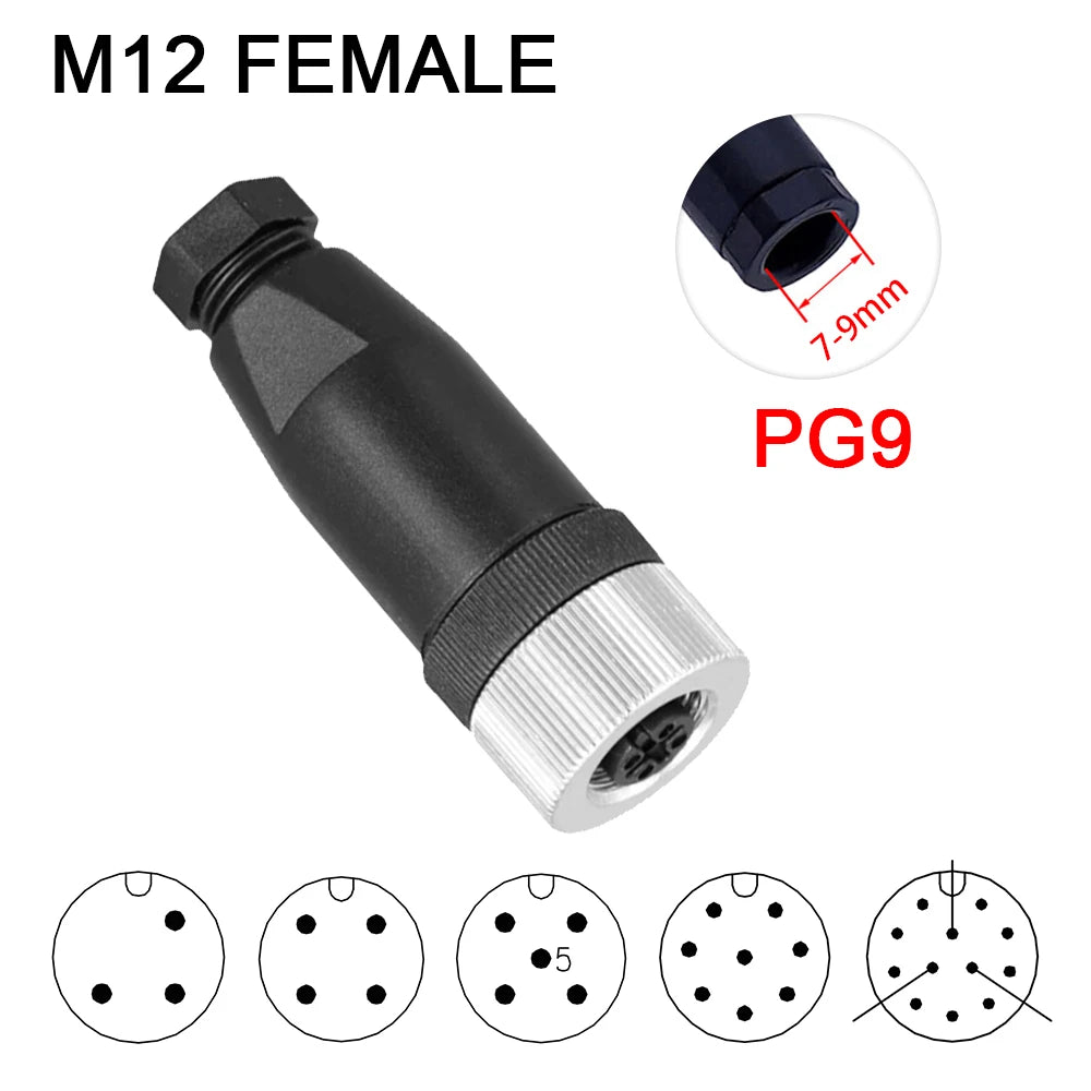 Cloweit IP67 M12 Sensor Connector Waterproof Male&Female Plug Screw Threaded Coupling  3 4 5 8 12 Pin A Type Angle Electrical