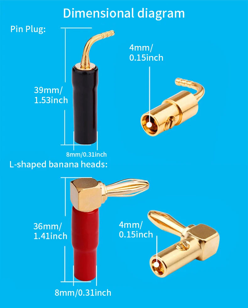 YYTCG 4pcs 4mm Banana plugs Y plug Pin plug Gold plated Speaker Connector Adapter No welding DIY Audio wire Connector