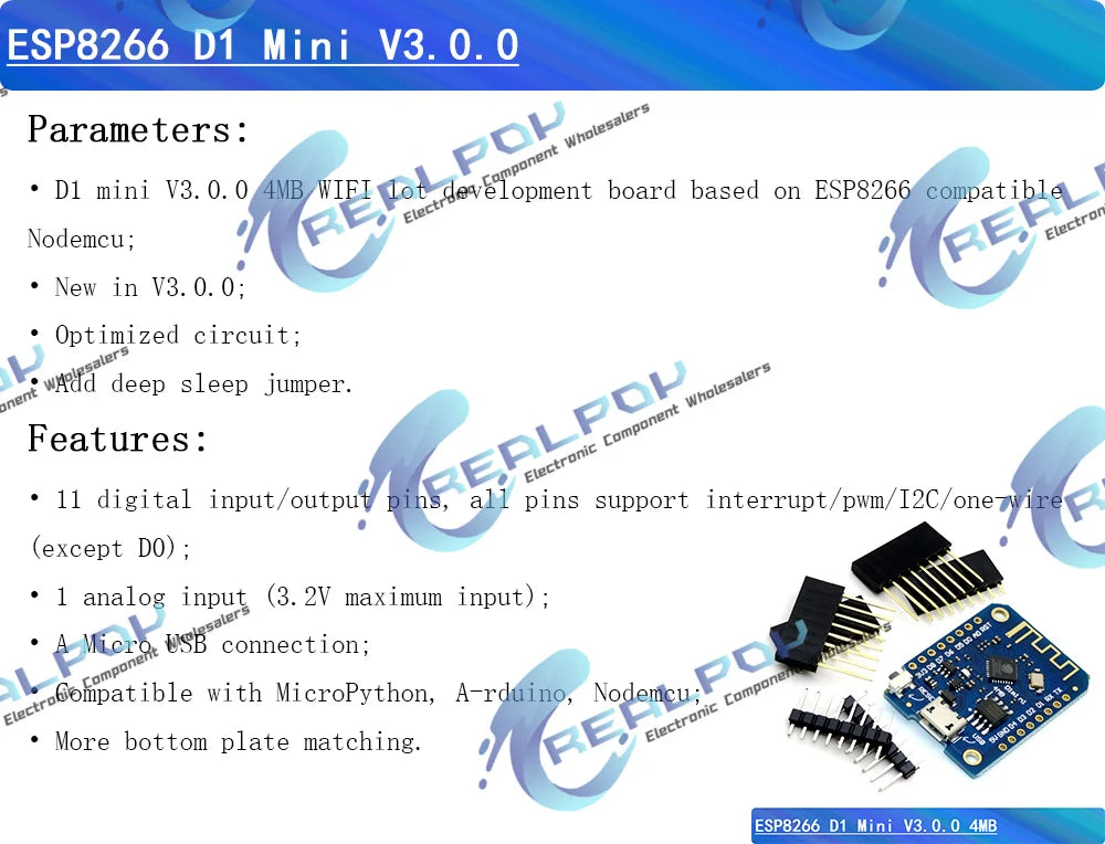 WeMos D1 Mini Pro V3.0 NodeMcu 4MB/16MB bytes Lua WIFI Internet of Things Development board based ESP8266 CH340G Nodemcu V2