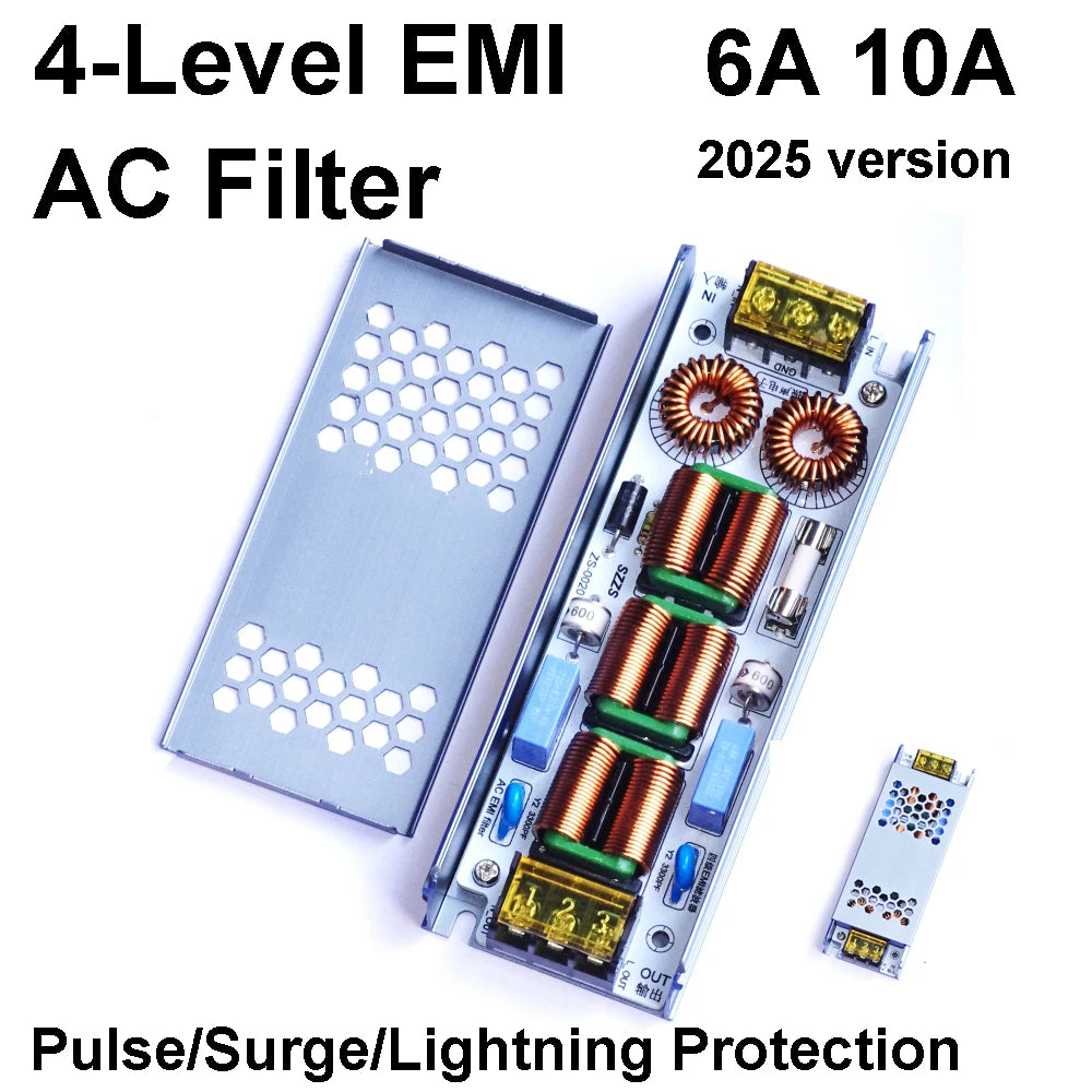 110V 220V AC EMI Filter 6A 10A 4Stage EMI Filter Audio Amplifier Power Purifier Current Sound Pulse Surge & Lightning Protection