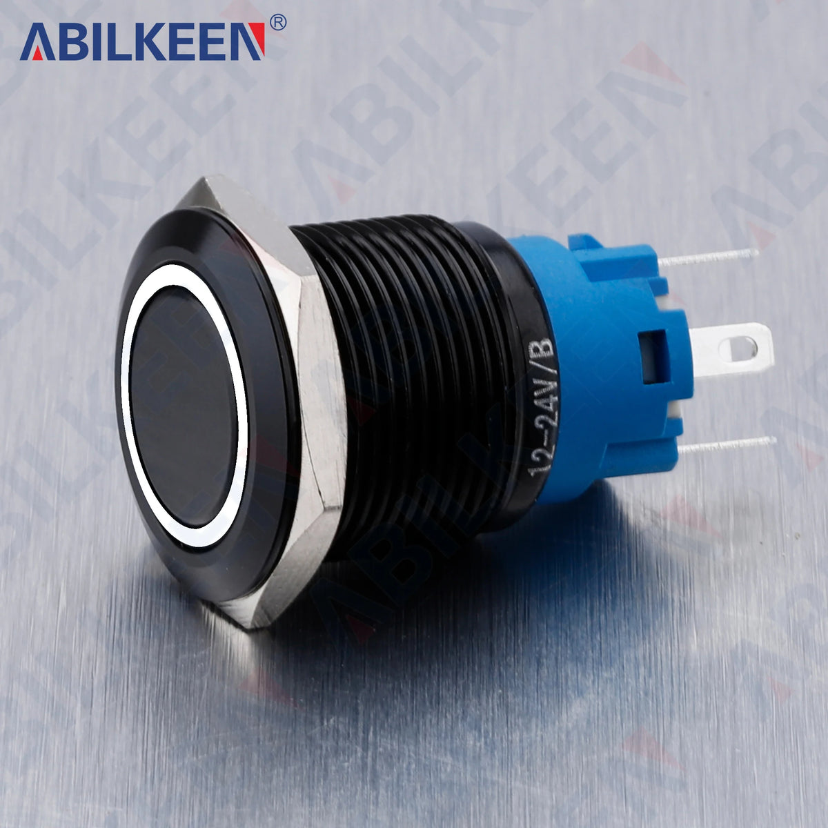 ABILKEEN 19mm Black Shell Push Button Switch LED Ring Illuminate Momentary/Latching Function 1NO1NC IP65 Waterproof Push Button