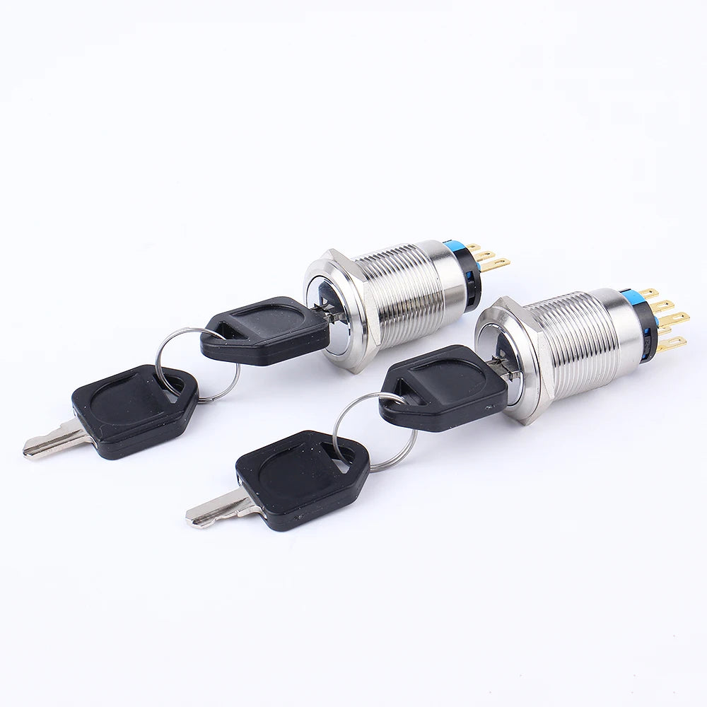 2/3 Positions Rotary Buttons 16/19/22mm Metal Brass Chrome Key Push Selector Switch 2NO2NC Press Without LED 2 keys