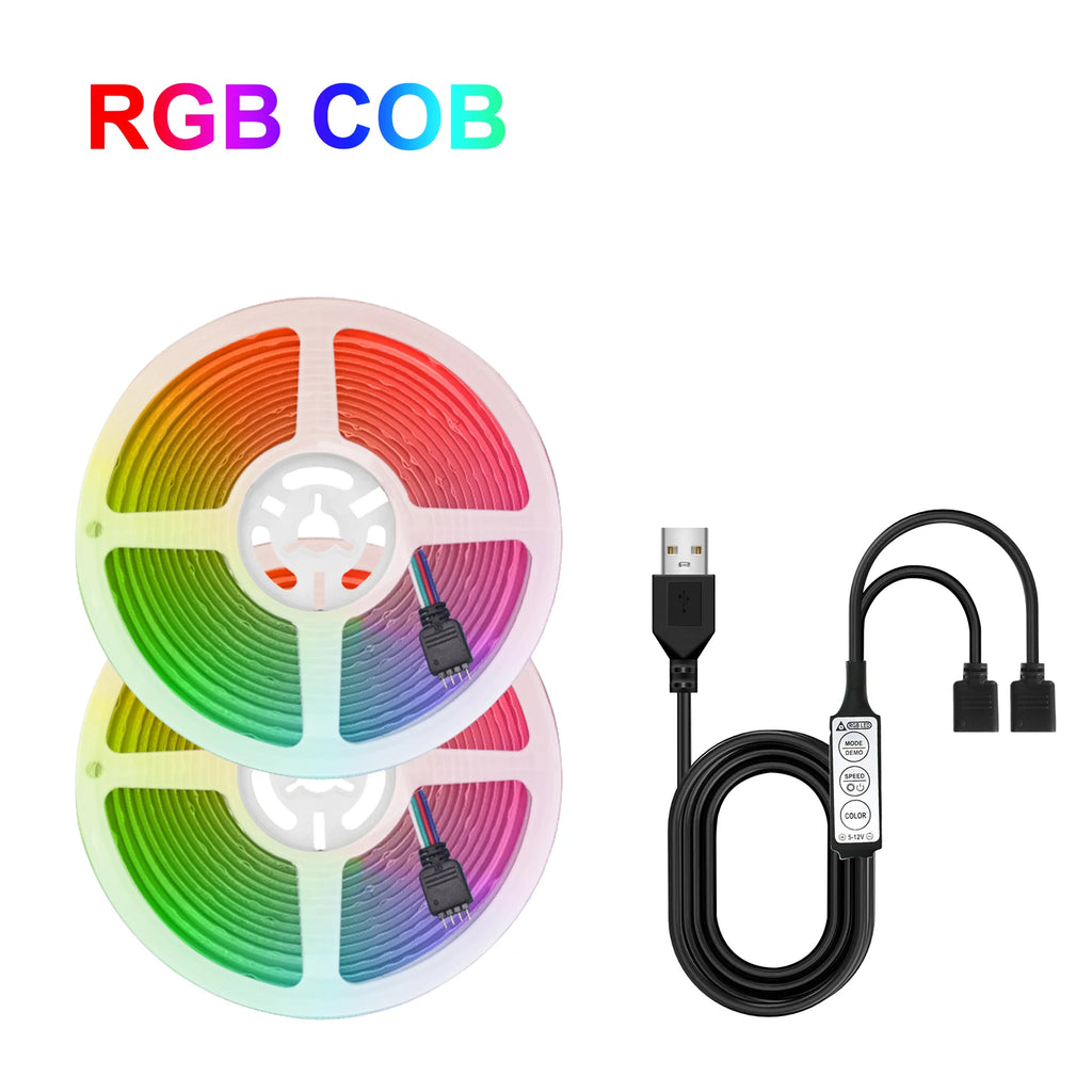 5V RGB COB LED Strip 576LEDs/m Bluetooh App IR Remote Control USB RGB LED Strip Flexible Tape for TV Backlight Room Decoration
