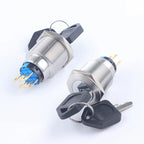 2/3 Positions Rotary Buttons 16/19/22mm Metal Brass Chrome Key Push Selector Switch 2NO2NC Press Without LED 2 keys