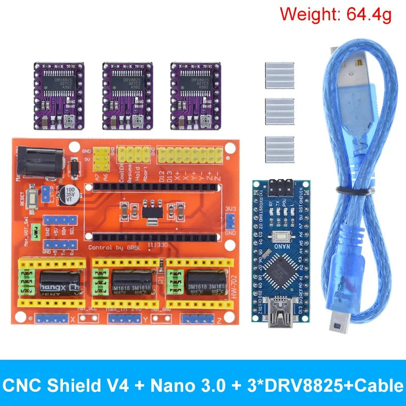 TZT 1SET 3DV4 CNC Shield V4 + Nano 3.0 + 3pcs DRV8825 or A4988  Reprap Stepper Drivers Set For  Arduino