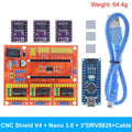 TZT 1SET 3DV4 CNC Shield V4 + Nano 3.0 + 3pcs DRV8825 or A4988  Reprap Stepper Drivers Set For  Arduino