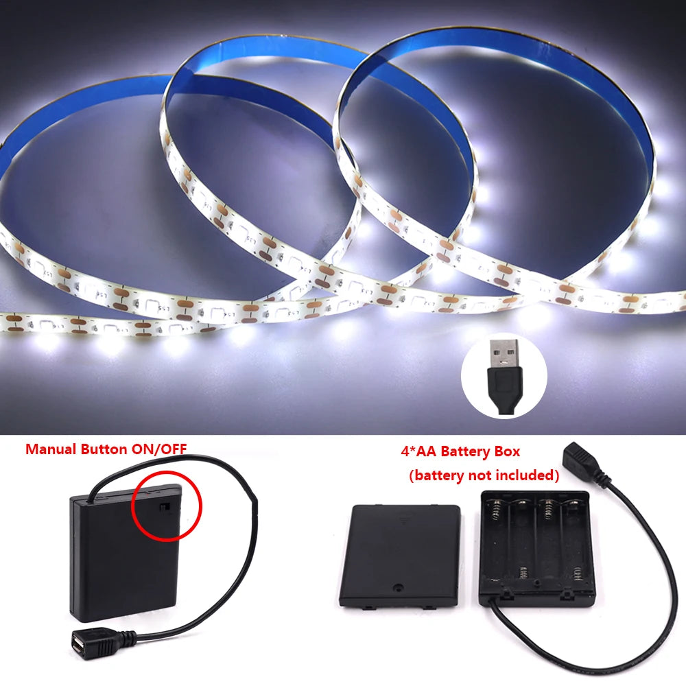 5V USB LED Strip Light 2835 Dimmable Touch Switch 60Led Backlight TV Flexible Tape Under Cabinet Light Night Lamp Warm White Red