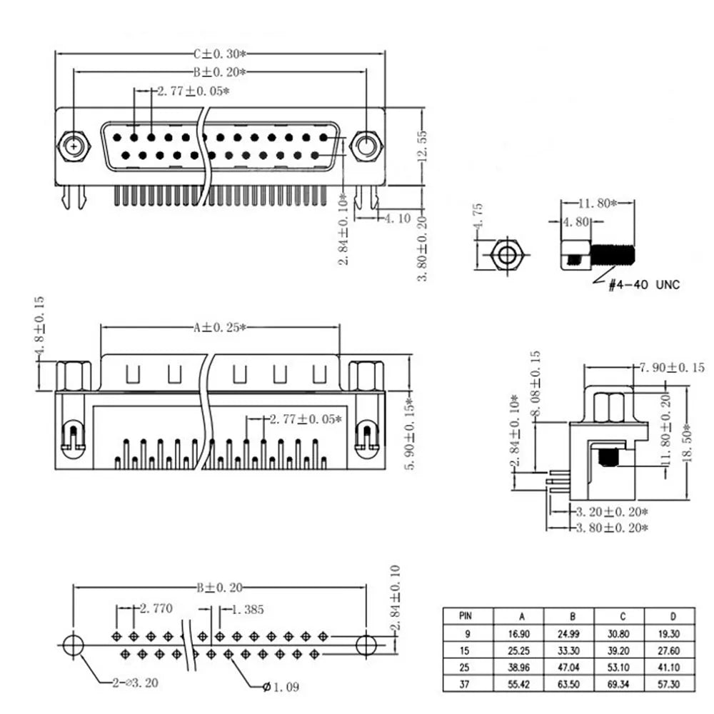 5pcs D-SUB 9 15 25 37 Pin Male Female PCB Connector With Set Screw Plug Socket Adapter Right Angle 2 Rows DB9 DB15 DB25 DB37