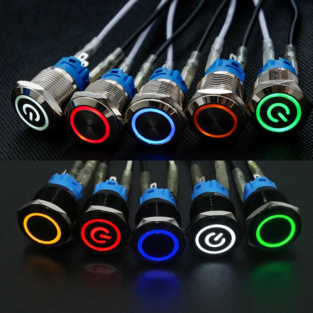 19mm Waterproof Momentary Latching Metal Doorbell Bell Horn Push Button Switch LED Ring Mark Fixation 5V 12V 24V 220 Lock Reset