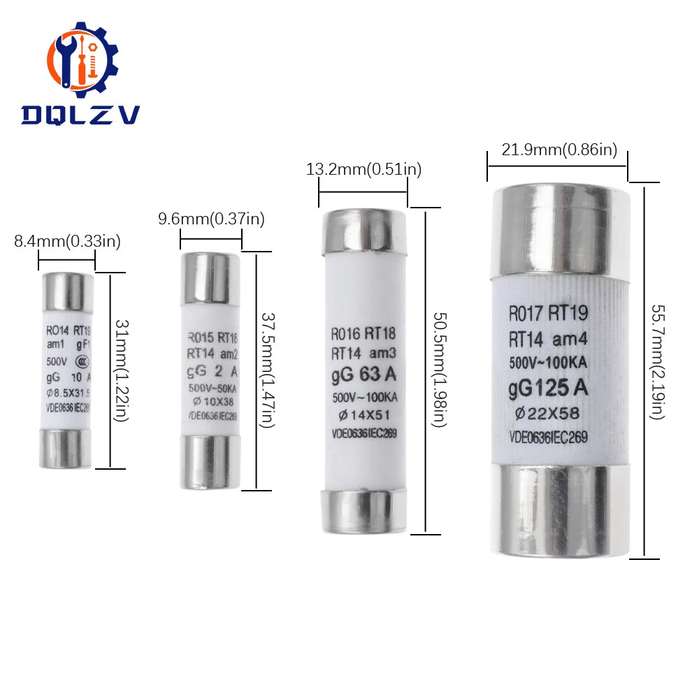 10*38 Fast blow Ceramic Fuse 8.5X31.5MM 14X51MM 22X58MM Fuse 380/500V 0.5A 1A 2A 5A 6A 10A 16A 20A 32A RO14 RO15 RO16 RO17