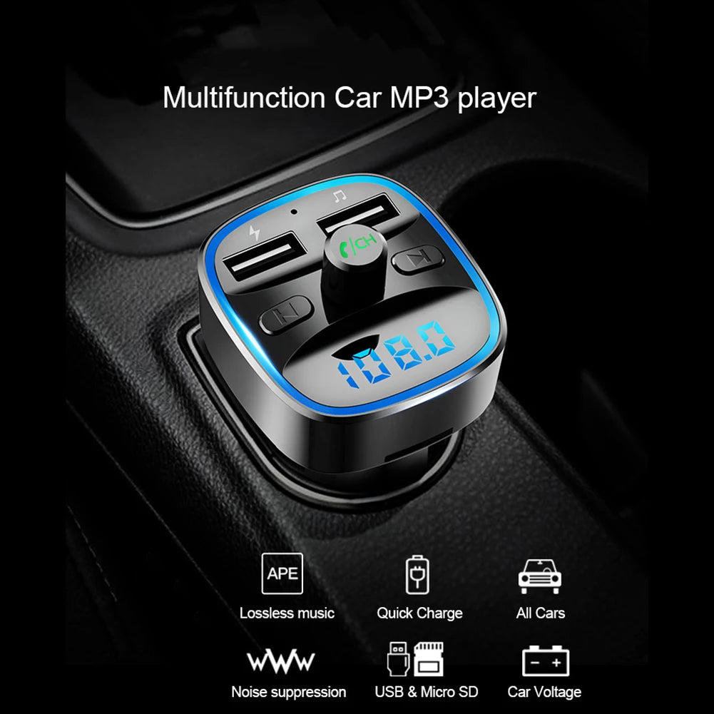 Car Adapter Bluetooth 5.0 Dual USB Port Safe Charging Hands-free Calling Fast Charging FM Transmitter Car Accessories