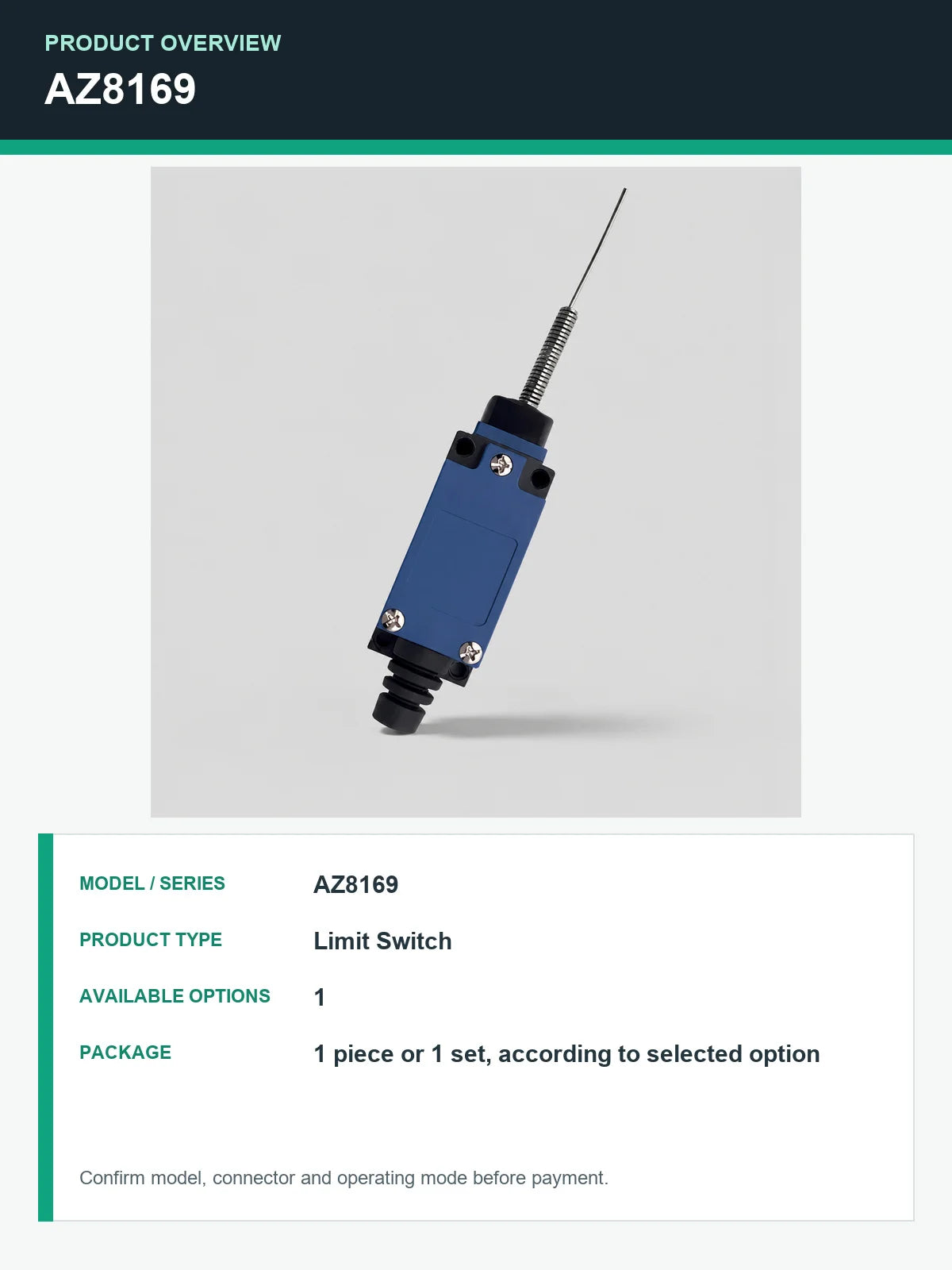 TEZUO AZ8169 IP65 Limit Switch Micro Travel Switch for Industrial Automation