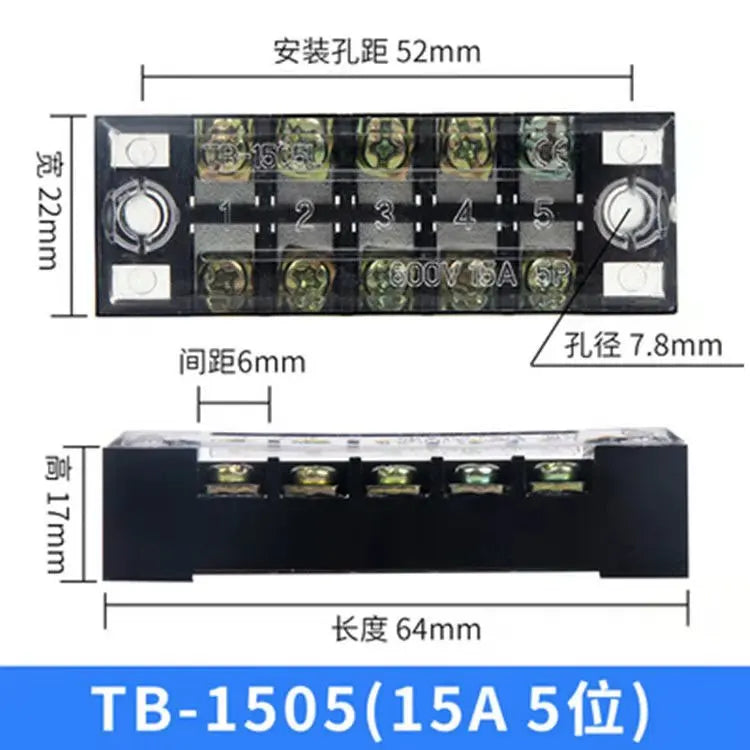 Dual Row Strip Screw Terminal Block Fixed Wiring Board Wire Connector TB-1503/TB-1506 15A TB-2503/TB2506 25A