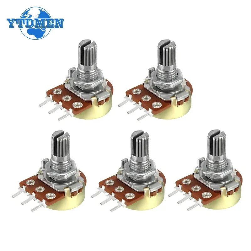 5PCS Linear Taper Potentiometer Kit WH148 B1K B2K B5K B10K B20K B50K B100K B250K B500K B1M 15mm Shaft 3Pin with Nuts and Washers