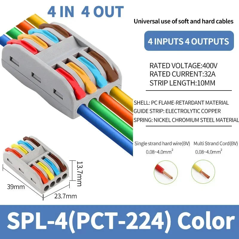 10pcs Compact 1/2/3/4/5 in Multiple Out Wire Connector - Speedy Splicing, 0.08-4.0mm  for Home Wiring Conductor Terminal