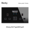 146 13a Reset Toggle Tempered Glass 2Gang UK Socket Switch Combination Panel Power Socket Office Hotel Home Villa Decoration