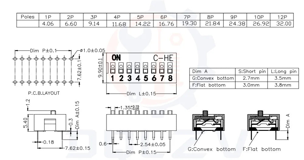 10PCS Slide Type Switch Module 1 2 3 4 5 6 7 8 10PIN 2.54mm Position Way DIP Pitch Toggle Switch Blue Snap Switch Dial