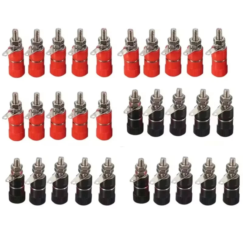 10pcs 4mm Red&Black Banana Socket Professional Binding Post Nut Banana Plug Jack Connector Nickel Plated For 4mm Banana Plug