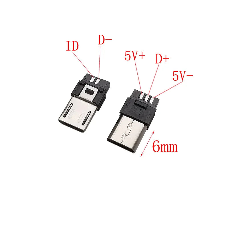 10Pcs Micro USB 5 Pin Soldering Type Male Plug Connector 5P MicroUSB Tail Charging Socket DIY Repair Plugs 4 in 1 Black White