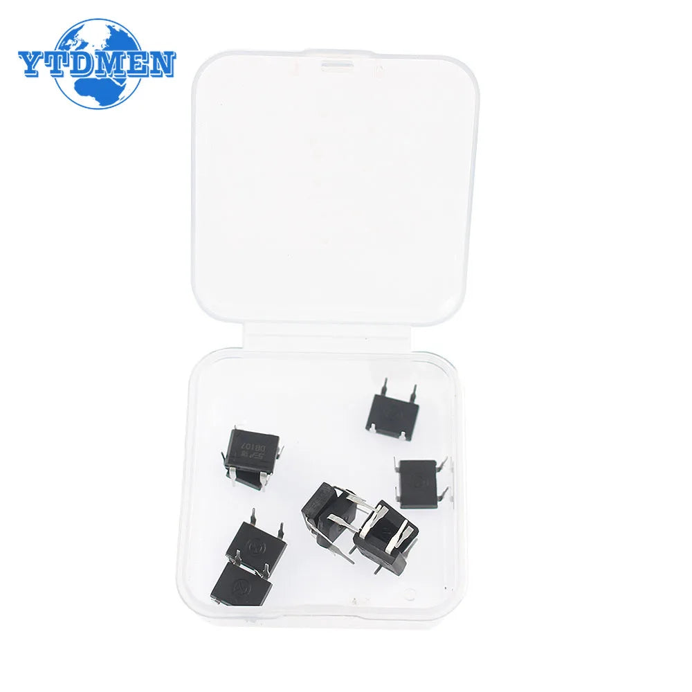 10/20PCS DB207 DB107 Bridge Rectifier DIP4 1000V 2A 1A Power Diode Rectifiers Electronic Components IC Kit, with Box