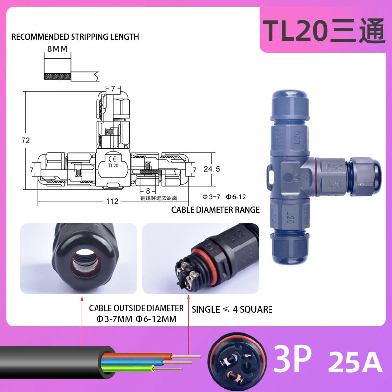 IP68 Waterproof Connector Outdoor LED Lighting Sealed Connector  Assembly Type Wire And Cable Quick Terminal Connector 2/3/4/5P