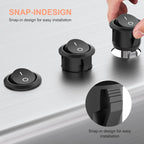 5/10pcs Mini Round Rocker Switch 15mm Spst Open/Off 12V Dc Power Supply Easy to Install Durable Nylon and Terminal