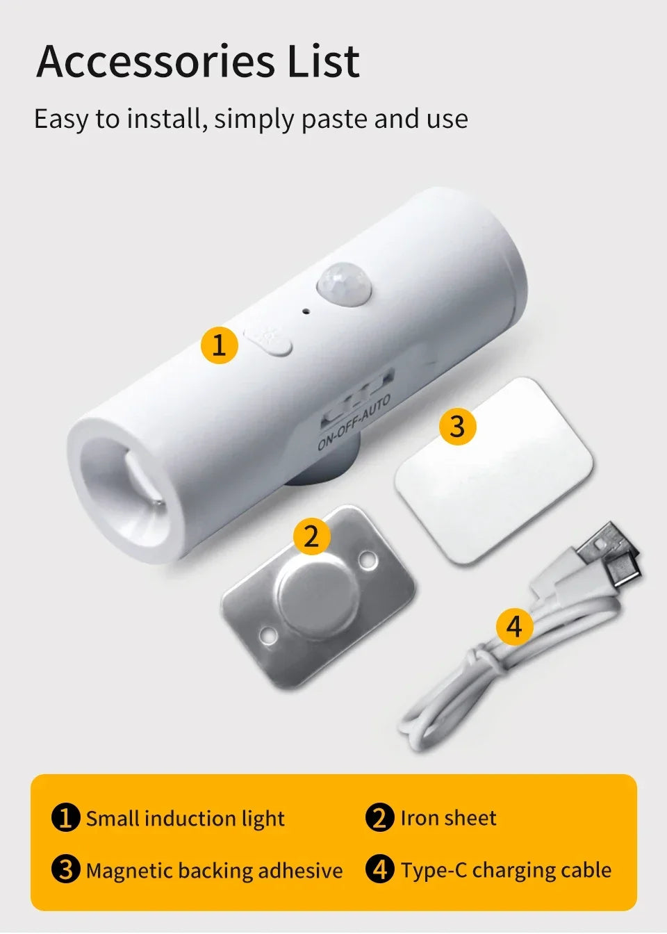 Rechargeable Motion Sensor LED Night Light Double Head Magnetic 3 Color Wall Lamp USB Charging for Closet Stairs Hallway Kitchen