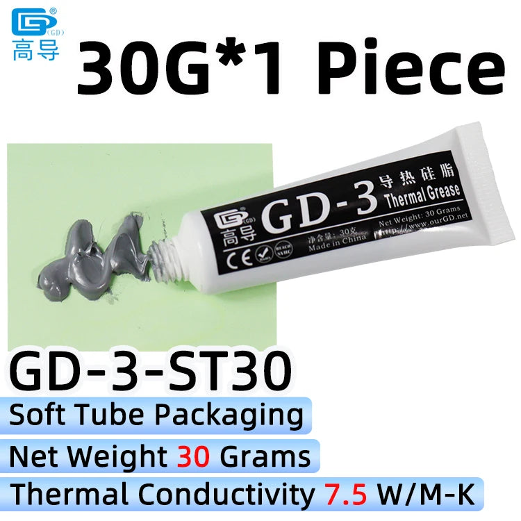 GD-3 Thermal Paste Performance 1/3/7/15/30g Gray 7.5W/m-k For CPU GPU Heat Sink Cooling Cooler Grease Compound Silicone CN SY BB