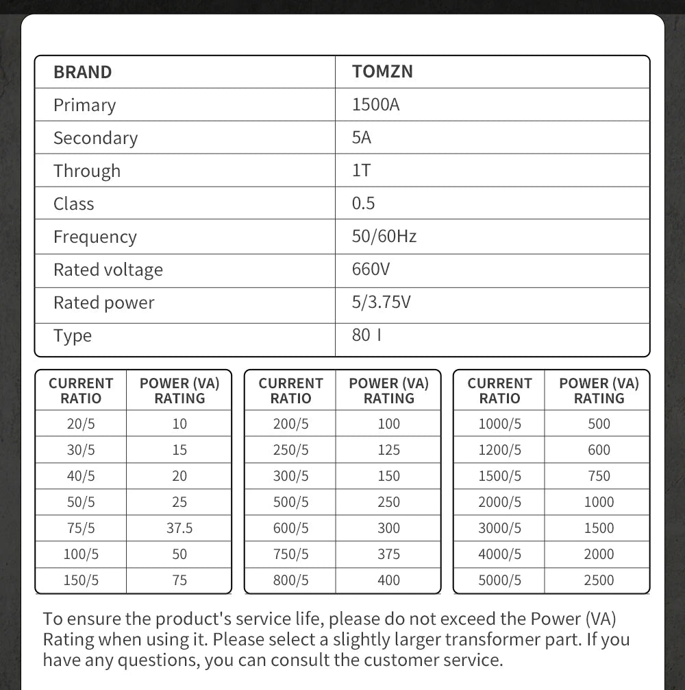 TOMZN Current Transformer High-current CT 660V Primary 2000A 1500V 1000V 200A Secondary 5A Base Plate Busbar Fixed ABS Sealed