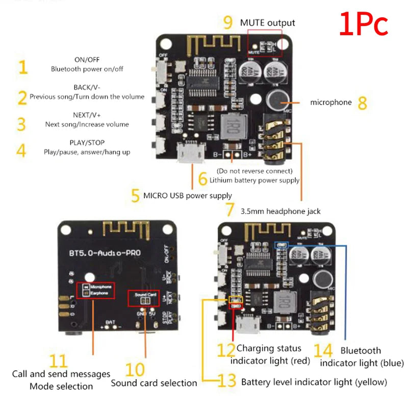 5.0 Bluetooth Audio Receiver Board Bluetooth MP3 Lossless Decoder Board Wireless Stereo Music Module Bluetooth Decoding Board.