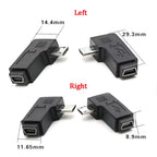 New Mini USB to Micro USB Adapter Plug 90 Degree Left&Right Angle Micro USB Male to Mini USB Female Type B Connector