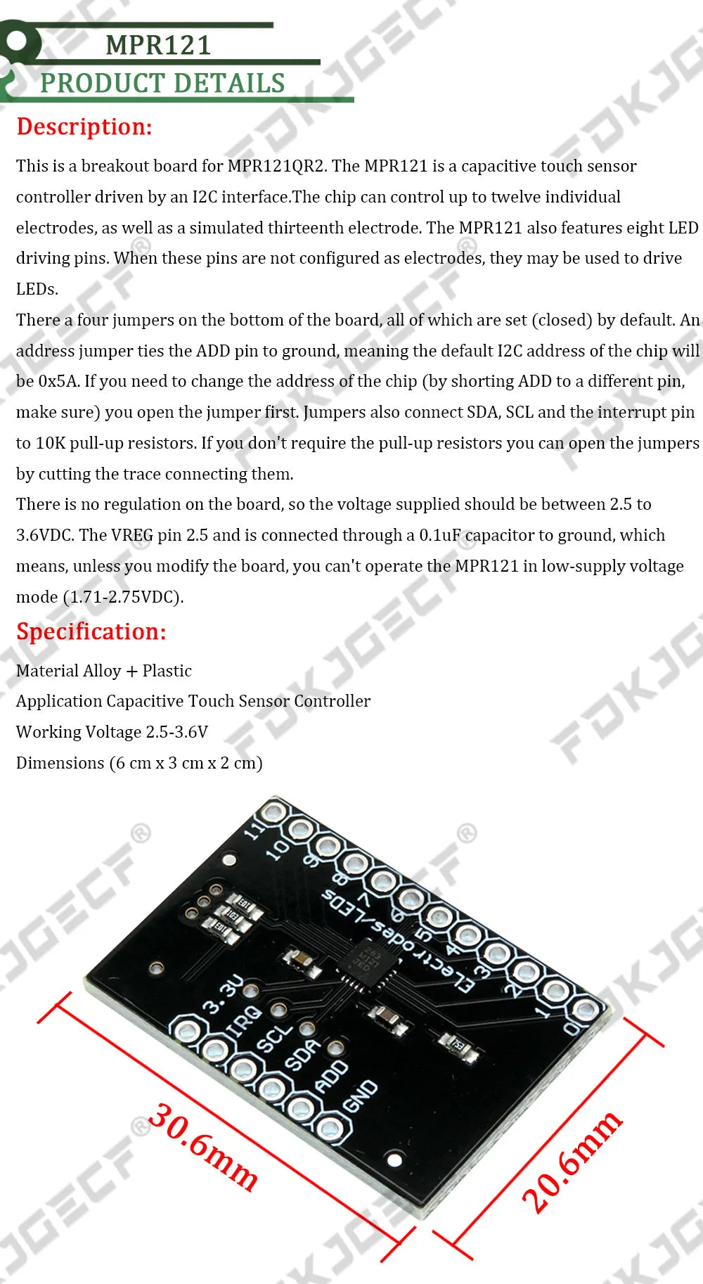 10PCS MPR121 Breakout V12 Capacitive Touch Sensor Controller Module I2C keyboard Development Board For Arduino