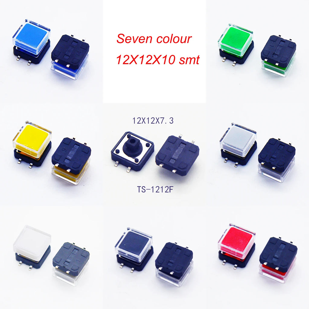10Sets 12x12x10mm Tact Switch With Plastic Caps Momentary Tactile 4PIN SMT DIP Push Button Switch Micro Key Button
