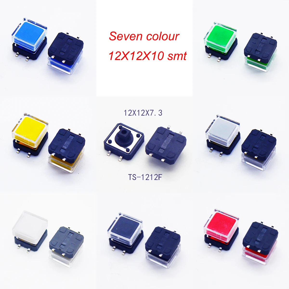 10Sets 12x12x10mm Tact Switch With Plastic Caps Momentary Tactile 4PIN SMT DIP Push Button Switch Micro Key Button