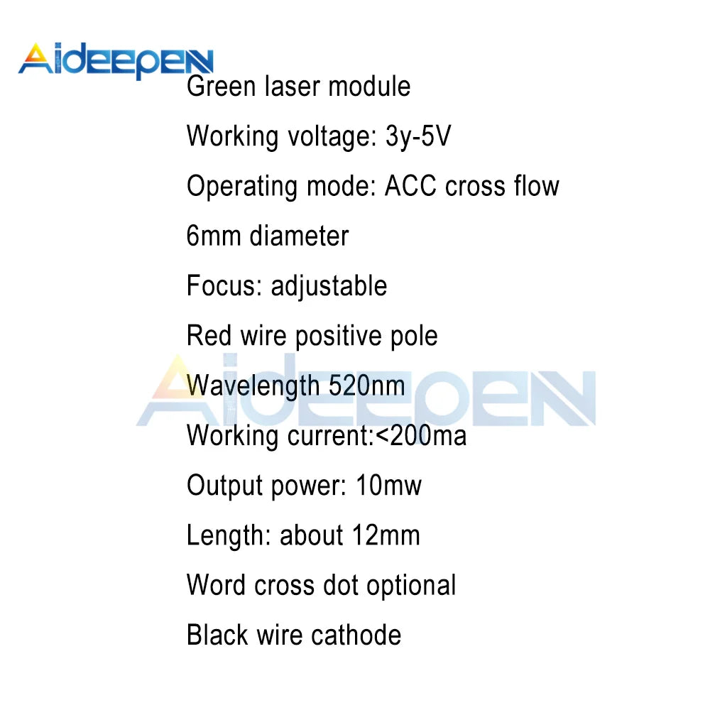 6mm 10mW Green Small Laser Head Module Dot/Line/Cross 3V-5V Adjustable Focal Length 520nm Laser Diode Head Industrial Class