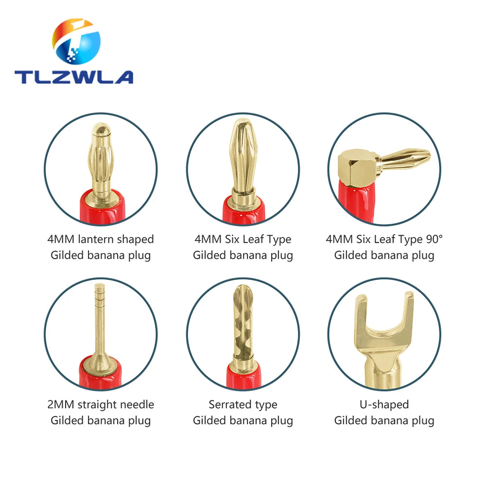 Musical Sound Banana Plugs Speaker Wire Connector Dual Screw Lock 24K Gold Plated Banana Connectors Jack for Speaker Wire