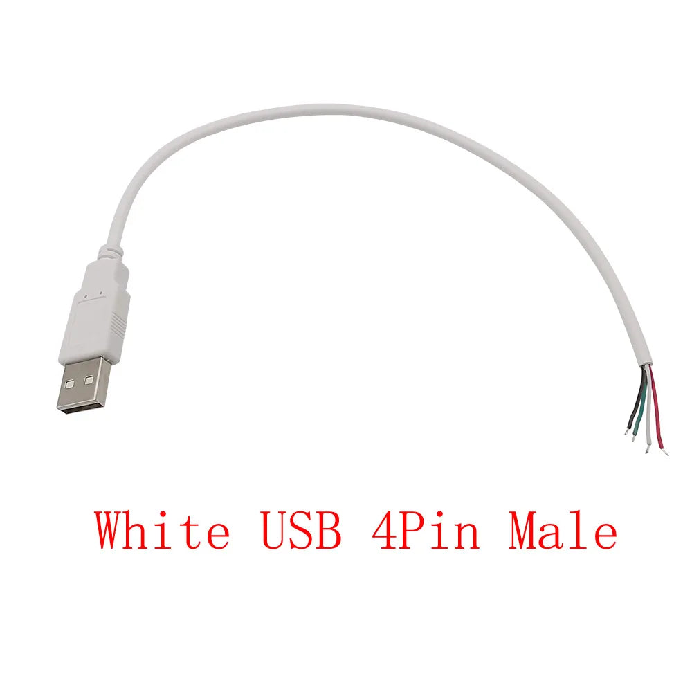 5V USB 2.0 A Male/Female Plug Power Supply Cable 2/4Pin Pigtail Wire Jack Charger Charging Cord Extension Connector DIY 0.3/1/2M