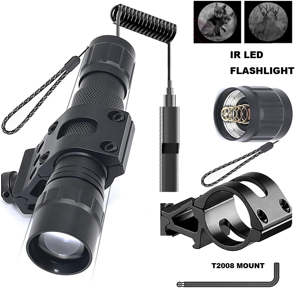 Zoomable LED Infrared Tactical Flashlight Night Vision Rechargeable Waterproof Hunting Torch 850nm/940nm IR Flashlight