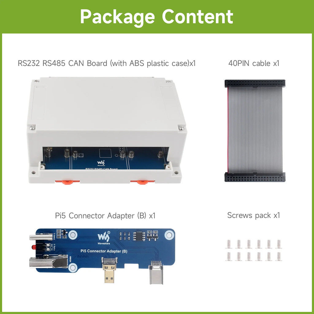 Waveshare Isolated RS232/RS485/CAN/CAN FD Expansion Board For Raspberry Pi, Expands 2x RS485, 1x RS232, 1x CAN FD, and 1x CAN