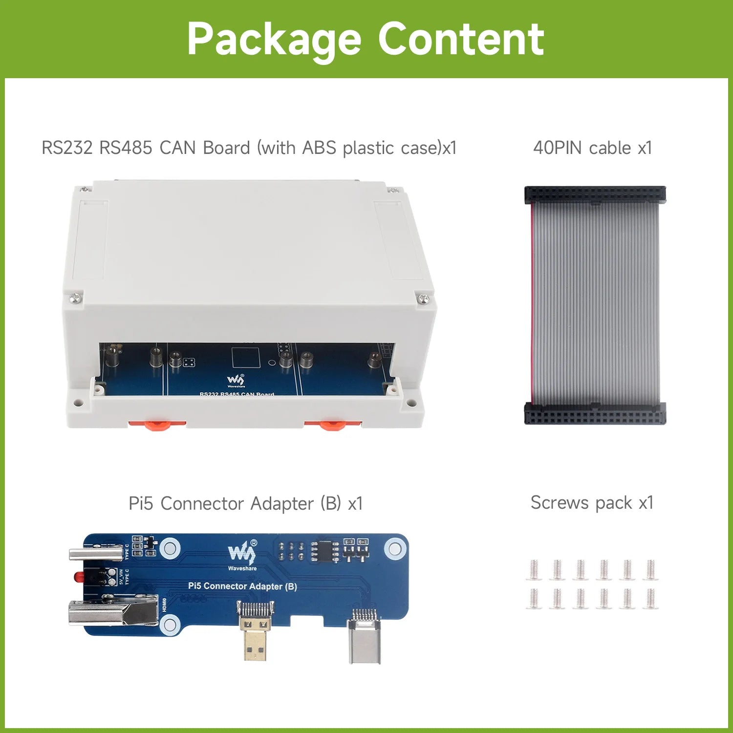 Waveshare Isolated RS232/RS485/CAN/CAN FD Expansion Board For Raspberry Pi, Expands 2x RS485, 1x RS232, 1x CAN FD, and 1x CAN