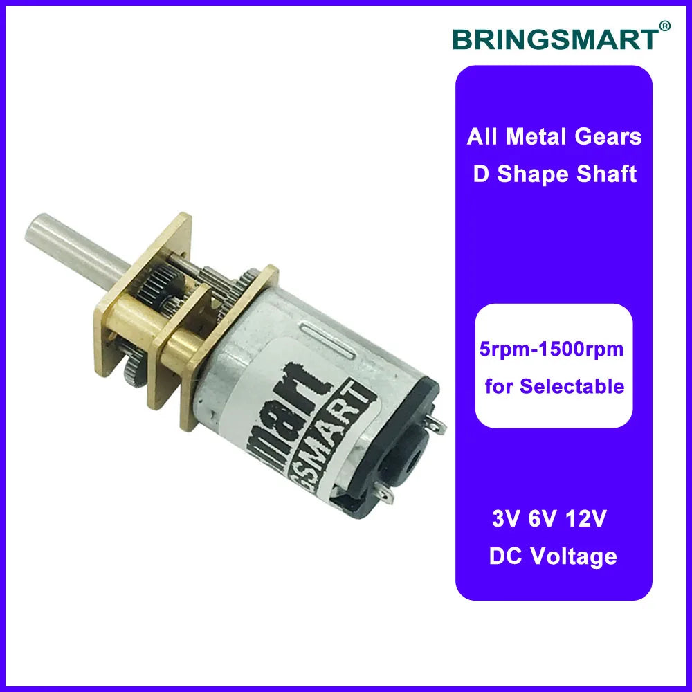 Bringsmart 3V 6V 12V 15-1500RPM N20 DC Gear Motor Reversed Control Low Noise for DIY Electronic Equipment Toys Mini Machine