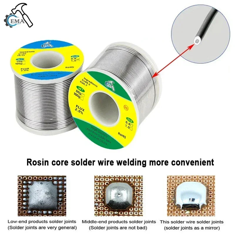 500G/100G/50G CF-25 Solder Wire Tin 0.8/1.0mm Roll Clean Rosin Welding Core Soldering Wire Flux Reel Tube