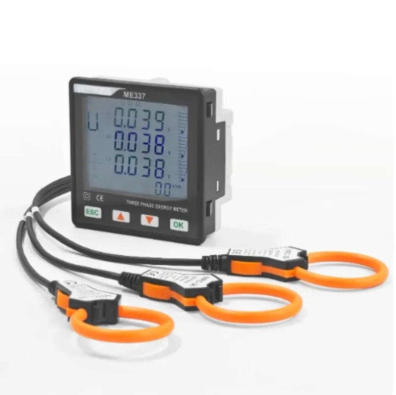 Panel Mount Three Phase Power Meter LCD Display RS485 Modbus Multi Function Without Rogowski Coil