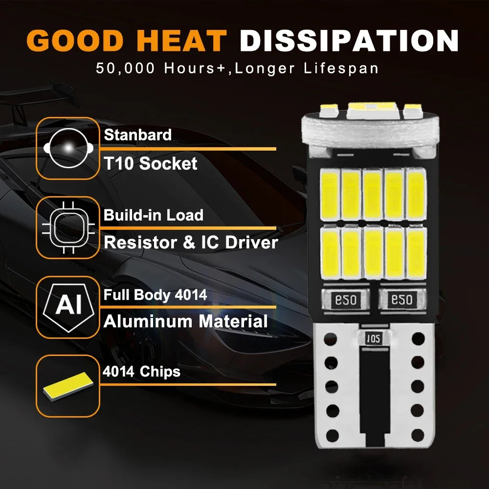 10Pcs T10 W5W 194 501 Led Canbus No Error Car Interior Light T10 26 SMD 4014 Chip Pure White Instrument Lights Bulb Signal Lamp