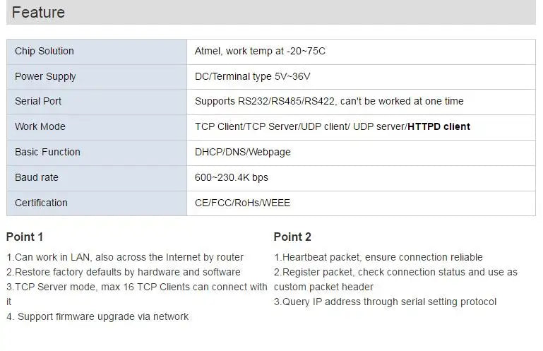 USR-TCP232-306 Low cost RS232 RS485 RS422 serial to network ethernet converter with web page function building automation