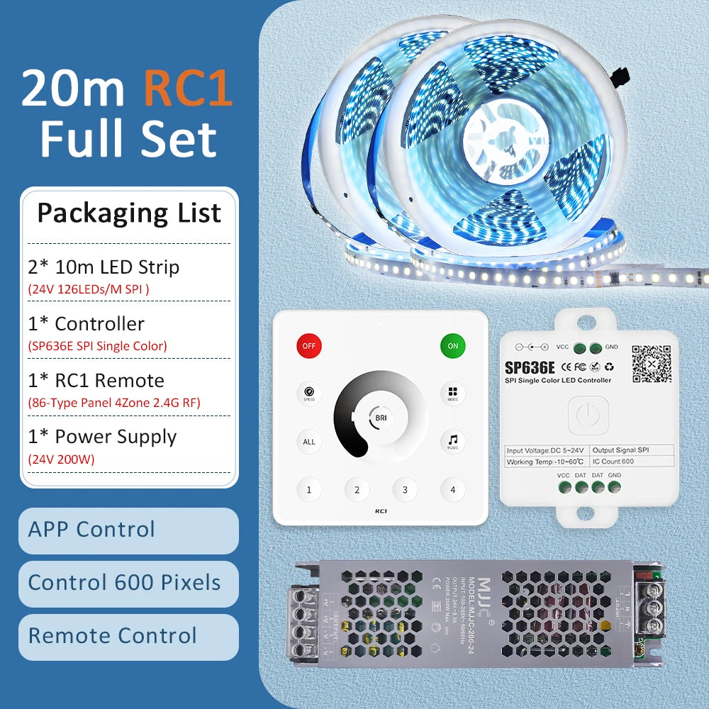 Sequential Led Strip 24v 10M 15M 20M 2835 WS2811 Horse Running LED Ribbon Flowing Water Tape Light with SP636E RF APP Controller